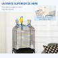 Jaula para Pájaros con Soporte Jaula de Aves Canarios con 4 Ruedas Techo Abrible 2 Comederos 3 Perchas Bandeja Extraíble y Estan