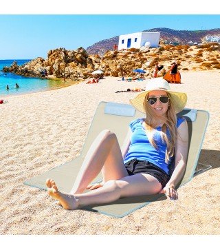 Set de 2 Esterillas de Playa Plegables 124x53x35-45 cm con Respaldo Ajustable 5 Niveles y Reposacabezas Esteras de Playa Portáti