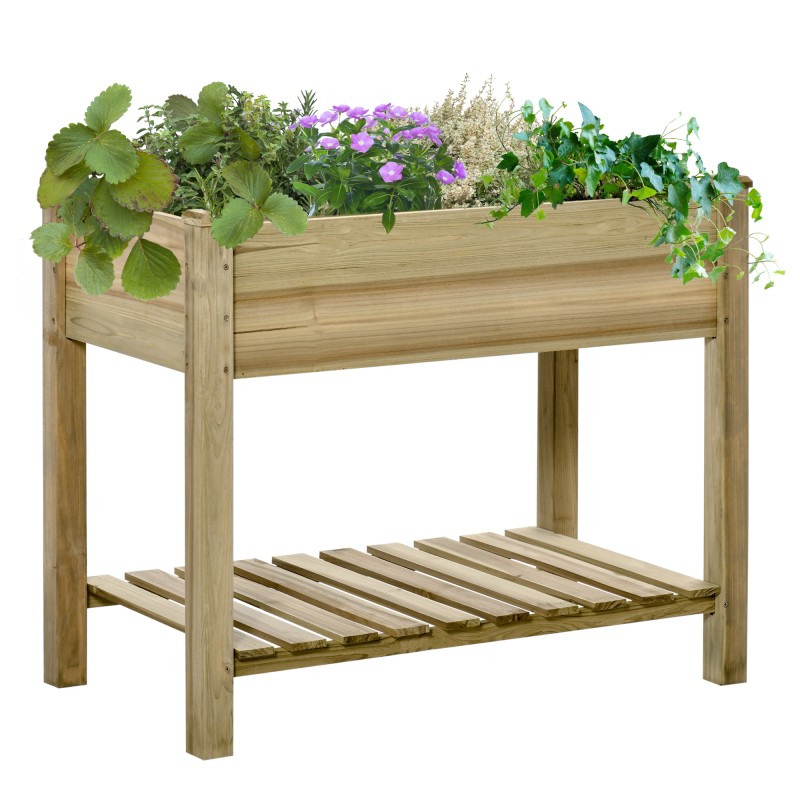 Huerto Urbano de Madera con Estante Mesa de Cultivo Rectangular con Orificios de Drenaje para Cultivos Plantas Jardín Terraza Ex
