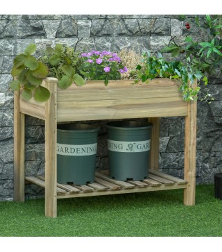 Huerto Urbano de Madera con Estante Mesa de Cultivo Rectangular con Orificios de Drenaje para Cultivos Plantas Jardín Terraza Ex