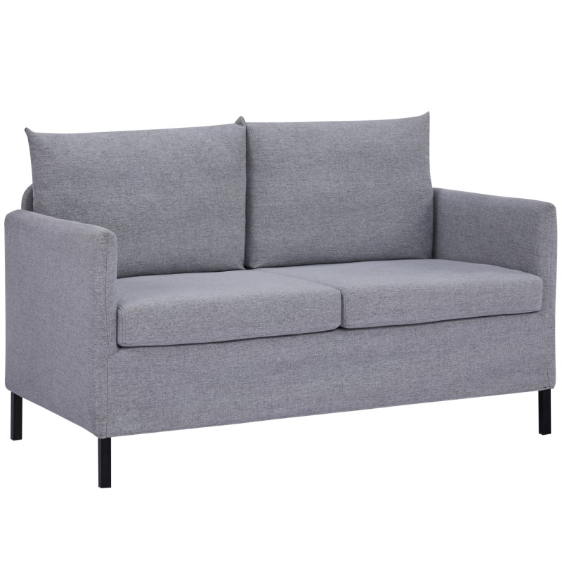 Sofá de 2 Plazas Tapizado en Lino Sintético con Cojines Acolchados Desenfundables Reposabrazos 130x67x76,5 cm Gris