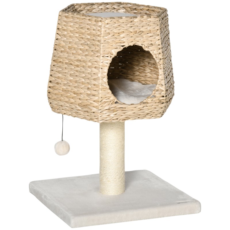 Árbol Rascador para Gatos Pequeño Altura 66 cm Torre Escalador de Gato con Cueva de Juncos Cama Superior Cojines Poste Rascador