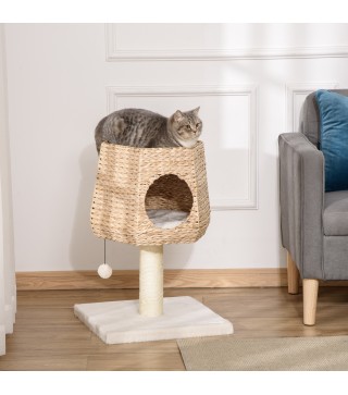 Árbol Rascador para Gatos Pequeño Altura 66 cm Torre Escalador de Gato con Cueva de Juncos Cama Superior Cojines Poste R