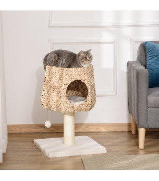 Árbol Rascador para Gatos Pequeño Altura 66 cm Torre Escalador de Gato con Cueva de Juncos Cama Superior Cojines Poste Rascador
