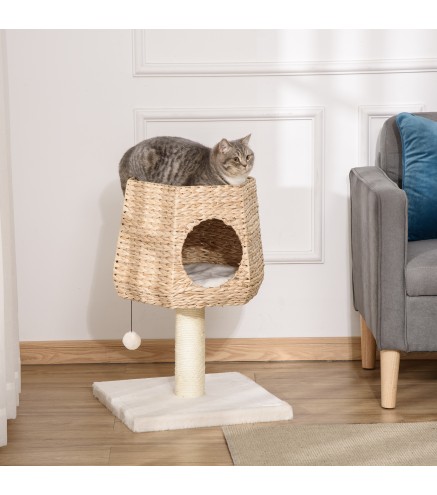 Árbol Rascador para Gatos Pequeño Altura 66 cm Torre Escalador de Gato con Cueva de Juncos Cama Superior Cojines Poste R