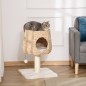 Árbol Rascador para Gatos Pequeño Altura 66 cm Torre Escalador de Gato con Cueva de Juncos Cama Superior Cojines Poste Rascador