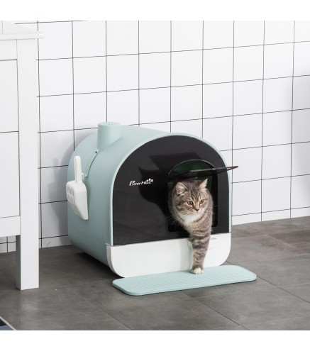 Arenero para Gatos Caja de Arena Cerrada para Gatos con Bandeja Extraíble Pala y Filtro 43x44x47 cm Verde