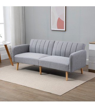 Sofá Cama de 3 Plazas Moderno 173x75x73 cm Sofá Cama Plegable Tapizado en Lino Sintético con Respaldo Ajustable en 3 Niveles y R