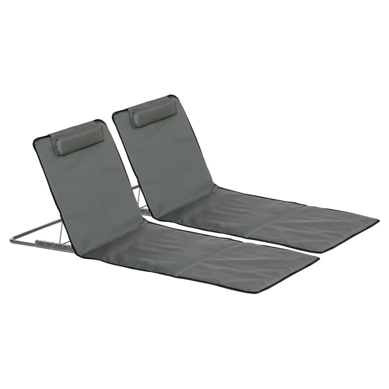 Set de 2 Esterillas de Playa Plegables 124x53x35-45 cm con Respaldo Ajustable 5 Niveles y Reposacabezas Esteras de Playa Portáti