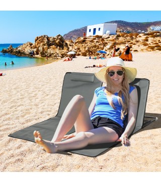 Set de 2 Esterillas de Playa Plegables 124x53x35-45 cm con Respaldo Ajustable 5 Niveles y Reposacabezas Esteras de Playa Portáti