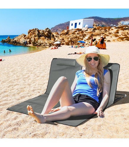 Set de 2 Esterillas de Playa Plegables 124x53x35-45 cm con Respaldo Ajustable 5 Niveles y Reposacabezas Esteras de Playa Portáti
