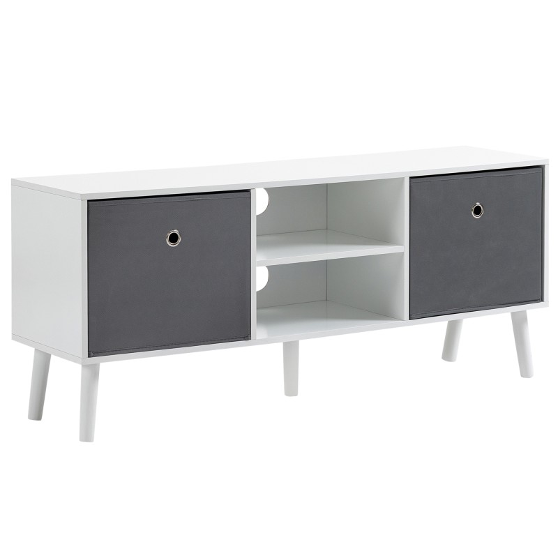 Mueble de TV para Televisores de hasta 50" con 2 Cajones de Tela y Estantes Abiertos110x29x46,5 cm Blanco y Gris