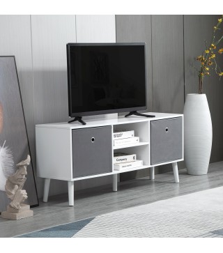 Mueble de TV para Televisores de hasta 50" con 2 Cajones de Tela y Estantes Abiertos110x29x46,5 cm Blanco y Gris