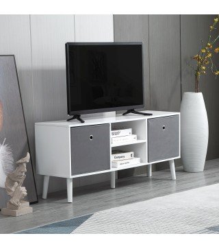 Mueble de TV para Televisores de hasta 50" con 2 Cajones de Tela y Estantes Abiertos110x29x46,5 cm Blanco y Gris