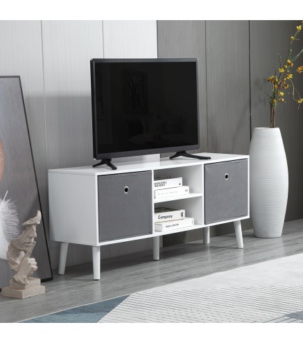 Mueble de TV para Televisores de hasta 50" con 2 Cajones de Tela y Estantes Abiertos110x29x46,5 cm Blanco y Gris