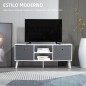 Mueble de TV para Televisores de hasta 50" con 2 Cajones de Tela y Estantes Abiertos110x29x46,5 cm Blanco y Gris