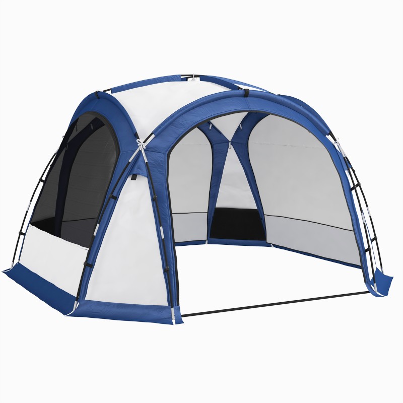 Carpa Portátil de Camping para 6-8 Personas con 4 Mosquiteros Gancho y Bolsa Anti-UV 350x350x230 cm Blanco y Azul
