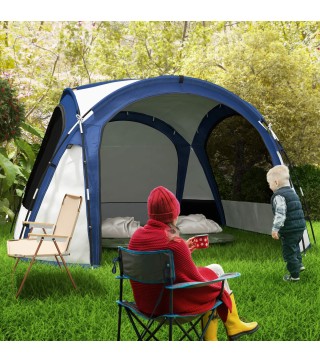 Carpa Portátil de Camping para 6-8 Personas con 4 Mosquiteros Gancho y Bolsa Anti-UV 350x350x230 cm Blanco y Azul