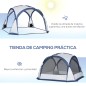 Carpa Portátil de Camping para 6-8 Personas con 4 Mosquiteros Gancho y Bolsa Anti-UV 350x350x230 cm Blanco y Azul