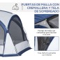 Carpa Portátil de Camping para 6-8 Personas con 4 Mosquiteros Gancho y Bolsa Anti-UV 350x350x230 cm Blanco y Azul