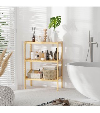Estantería de Bambú de 3 Niveles Estantería de Pie Moderno Estante de Almacenamiento para Baño Cocina Salón Dormitorio Antivuelc
