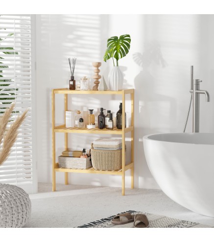 Estantería de Bambú de 3 Niveles Estantería de Pie Moderno Estante de Almacenamiento para Baño Cocina Salón Dormitorio Antivuelc