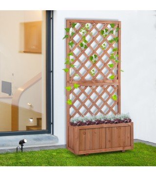 Jardinera con Enrejado de Madera Macetero de Jardín con Soporte para Trepadora 72,5x31,5x149,5 cm Natural