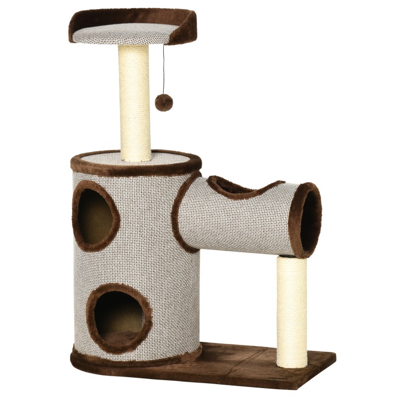 Árbol Rascador para Gatos Mediano Altura 104 cm Torre Escalador de Gato con Barril Rascador Cama Superior Túnel Postes de Sisal