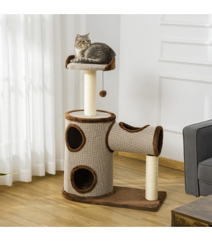 Árbol Rascador para Gatos Mediano Altura 104 cm Torre Escalador de Gato con Barril Rascador Cama Superior Túnel Postes d