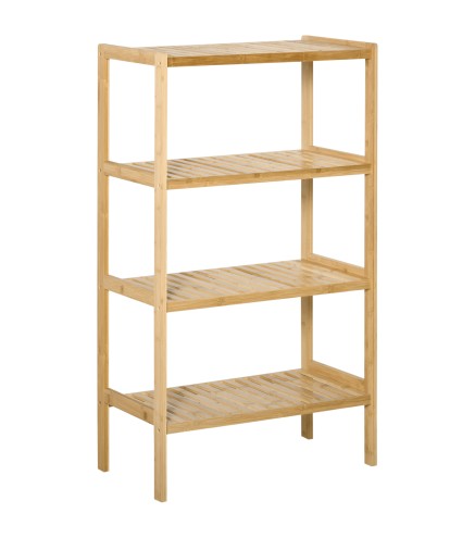 Estantería Librería de Bambú Mueble Organizador Multifuncional de 4 Niveles con Antivuelco 62x33x112 cm Natural