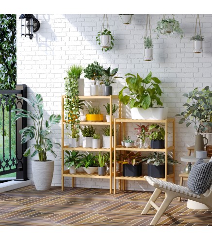 Estantería Librería de Bambú Mueble Organizador Multifuncional de 4 Niveles con Antivuelco 62x33x112 cm Natural