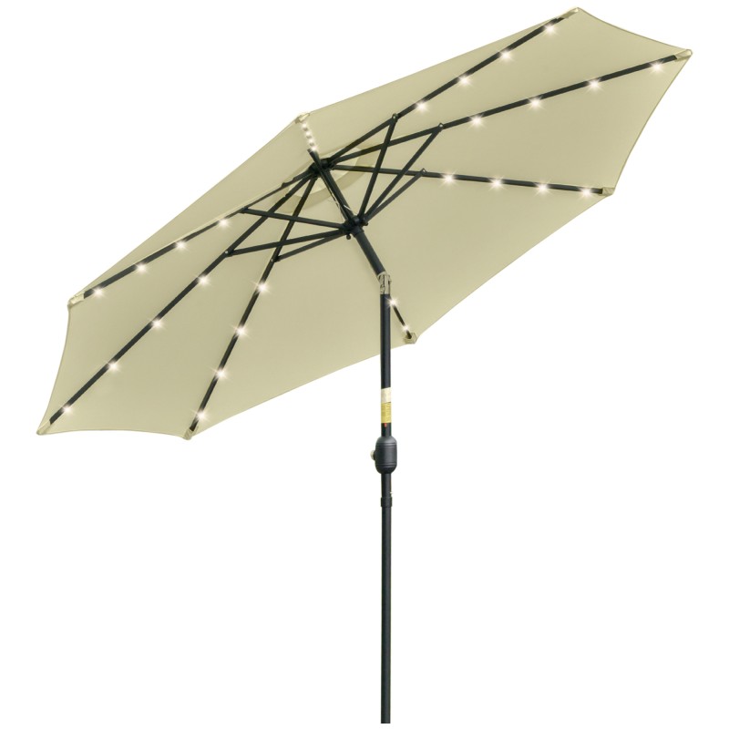 Sombrilla Terraza Exterior, Ø265 cm, Sombrilla de Jardín con 32 Luces LED Solares, Poste de Acero y Manivela de Parasol Inclinab
