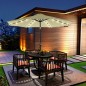Sombrilla Terraza Exterior, Ø265 cm, Sombrilla de Jardín con 32 Luces LED Solares, Poste de Acero y Manivela de Parasol Inclinab
