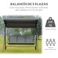Columpio de Jardín Exterior de 3 Plazas con Toldo Reclinable, Balancín de Jardín Exterior con Respaldo Transpirable y Marco de A
