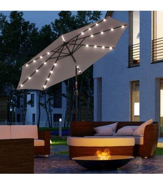 Sombrilla Terraza Exterior, Ø265 cm, Sombrilla de Jardín con 32 Luces LED Solares, Poste de Acero y Manivela de Parasol Inclinab