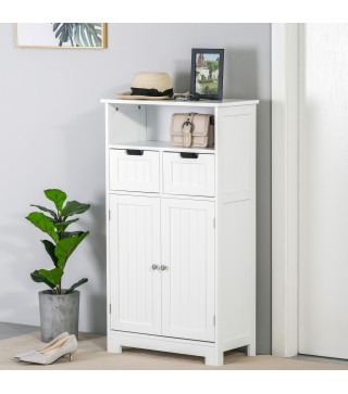 Armario de Baño con 2 Puertas Estante Ajustable 2 Cajones y Compartimento Abierto Mueble Auxiliar de Almacenaje para Salón Cocin