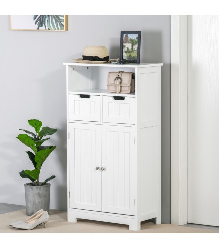 Armario de Baño con 2 Puertas Estante Ajustable 2 Cajones y Compartimento Abierto Mueble Auxiliar de Almacenaje para Salón Cocin