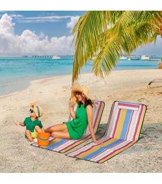 Set de 2 Esterillas de Playa Plegables 124x53x35-45 cm con Respaldo Ajustable 5 Niveles y Reposacabezas Esteras de Playa Portáti