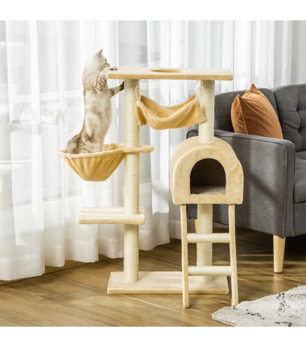 Árbol Rascador para Gatos Altura 98 cm Torre Escalador con Cueva Cesta Hamaca Escalera Plataformas y Postes Rascadores de Sisal