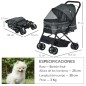 Carrito para Perros Plegable con Mango Reversible Ventana de Malla Cesta de Almacenamiento 76,5x52x95 cm Gris