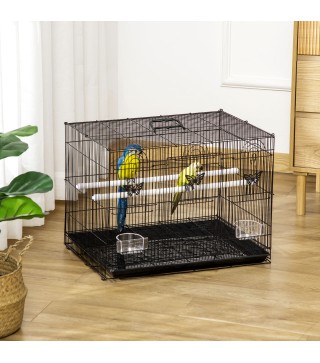 Jaula para Pájaros 60x41x41 cm Pajarera de Metal con Comederos 2 Perchas 3 Puertas y Asa de Transporte para Pájaros Pequ