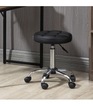 Taburete Giratorio con Ruedas Regulable en Altura de 48-63 cm Taburete de Trabajo Tapizado en Cuero PU para Peluquería Cosmética