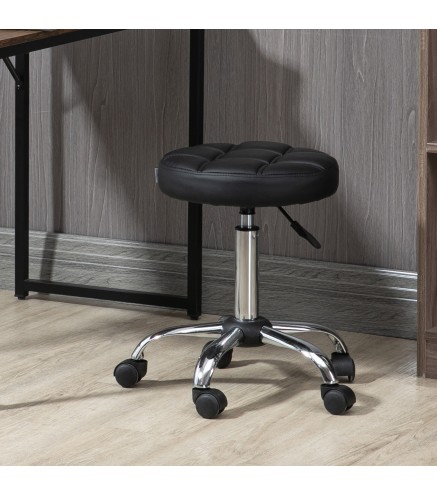 Taburete Giratorio con Ruedas Regulable en Altura de 48-63 cm Taburete de Trabajo Tapizado en Cuero PU para Peluquería C