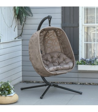 Silla Colgante con Soporte de Acero Sillón Colgante Hamaca con Cesta Plegable y Cojines para Interiores y Exterior Carga 120 kg