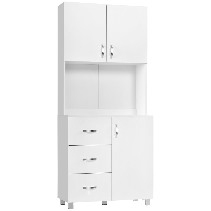 Armario de Cocina Moderno Aparador de Comedor con 3 Cajones 3 Puertas y Estantes Ajustables 80x39,5x183,5 cm Blanco Armario de Cocina Moderno Aparador de Comedor con 3 Cajones 3 Puertas y Estantes Ajustables 80x39,5x183,5 cm Blanco