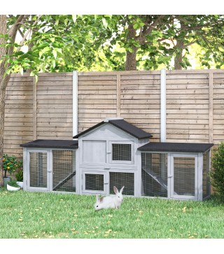 Conejera de Exterior Grande Jaula de Madera para 2-4 Conejos con Techo Asfáltico Recinto de Alambre Bandeja Extraíble y Rampas 2