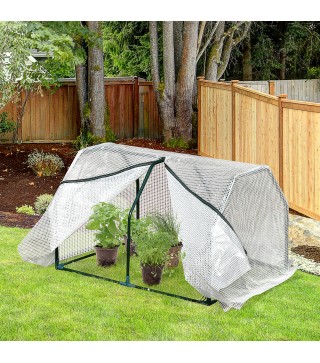 Invernadero de Terraza 100x70x60 cm Vivero Casero Pequeño de Jardín con Cremallera para Cultivos Plantas Flores Marco de Acero C