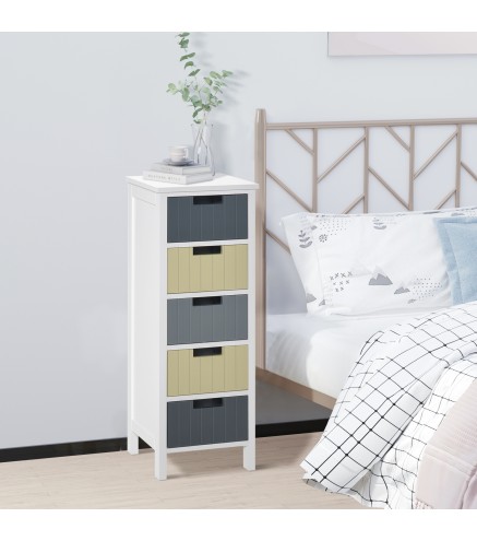 Cómoda de Madera con 5 Cajones Cajonera Auxiliar de Almacenaje con Patas Elevadas Estilo Moderno para Dormitorio Salón B