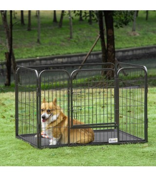 Parque para Mascotas Rectangular Parque de Juegos para Mascotas 4 Paneles de Acero 109x74x71 cm con Puerta de Doble Pestillo y B