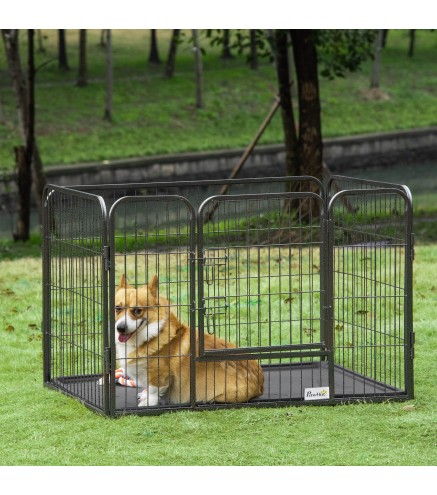 Parque para Mascotas Rectangular Parque de Juegos para Mascotas 4 Paneles de Acero 109x74x71 cm con Puerta de Doble Pestillo y B